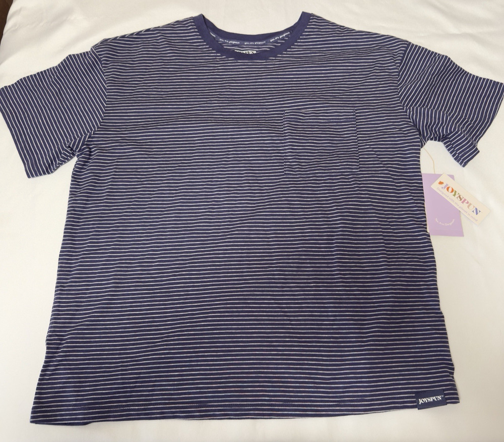 Joyspun Pajama Top Womens Medium M Navy Blue White Stripe Short Sleeve T Shirt